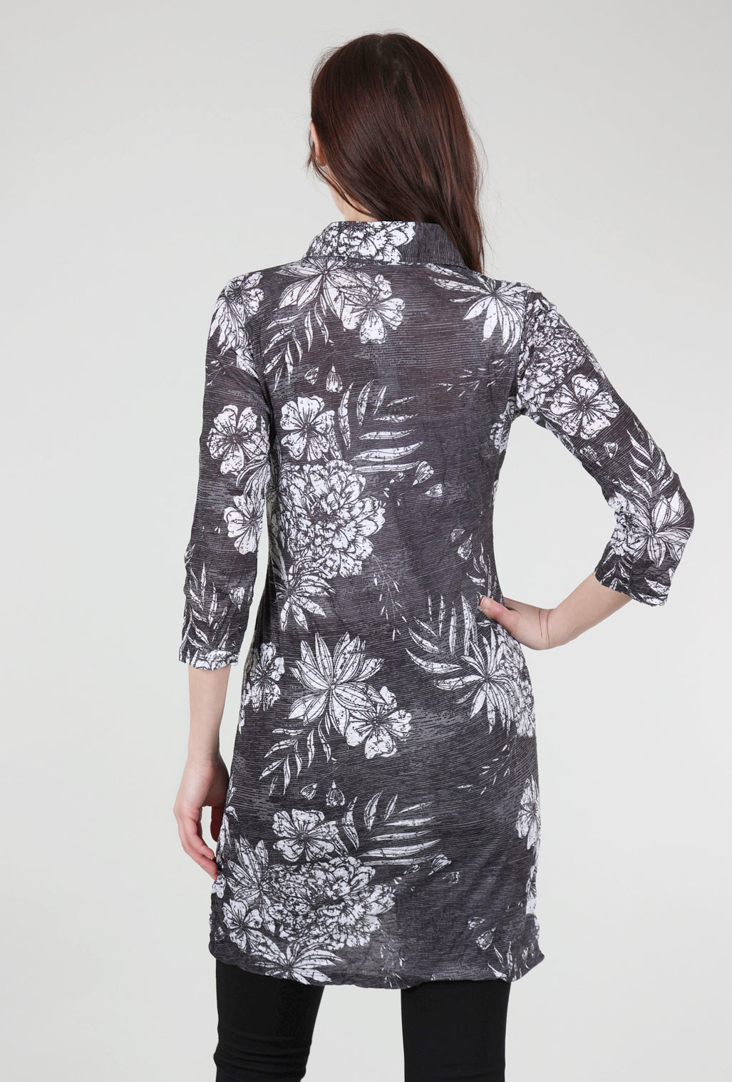 David Cline 3/4-Sleeve Polo Dress, Onyx Print 