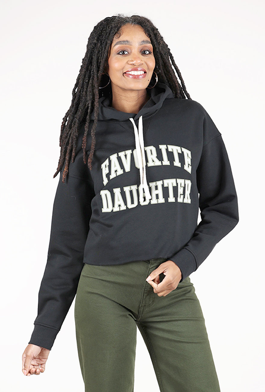 Favorite Daughter The Cropped Collegiate Hoodie, Black/Stone 