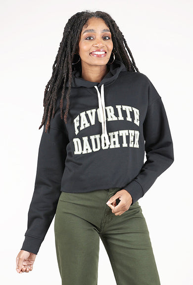 Favorite Daughter The Cropped Collegiate Hoodie, Black/Stone 