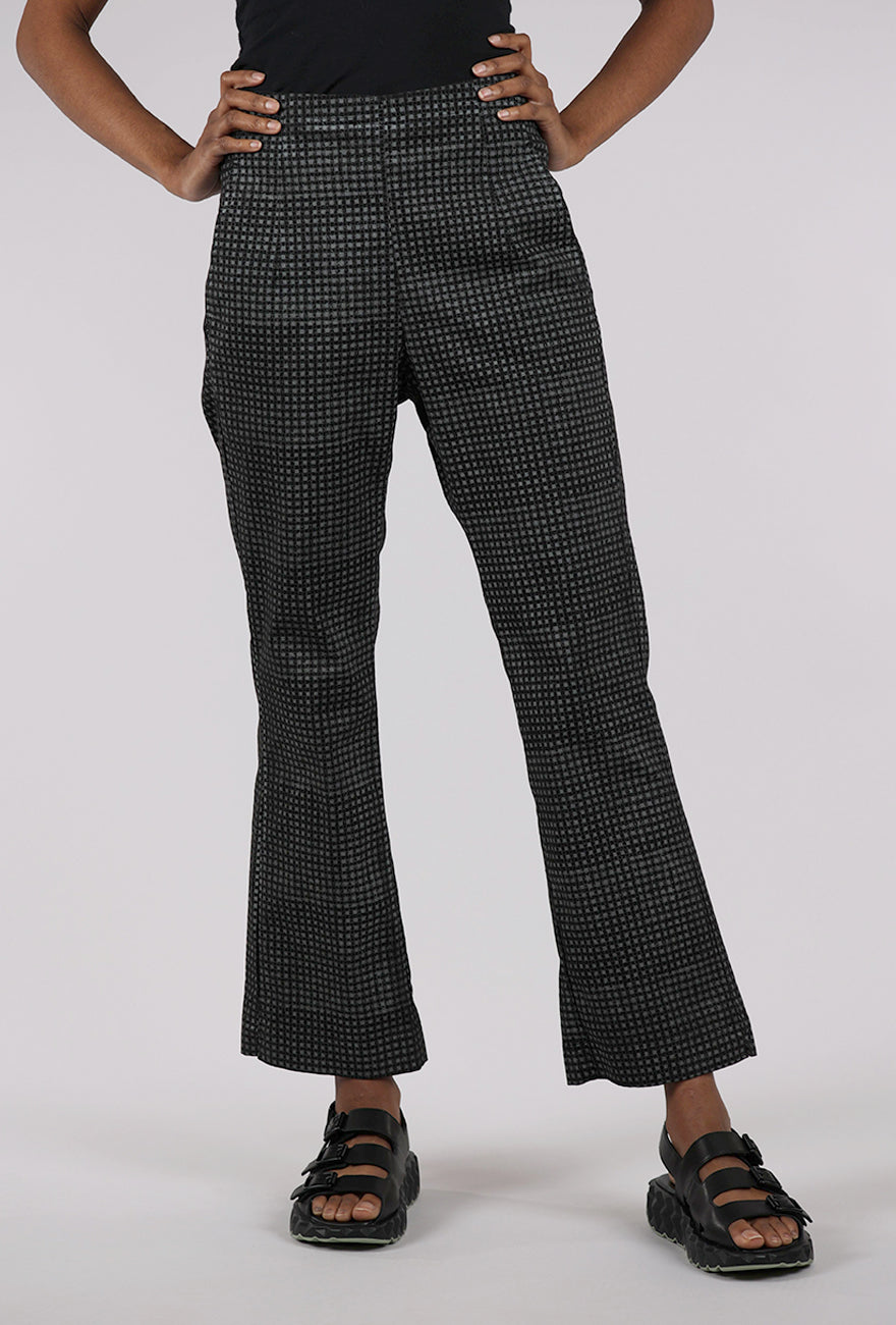 Rundholz Cotton Check Flare Trouser, Black 