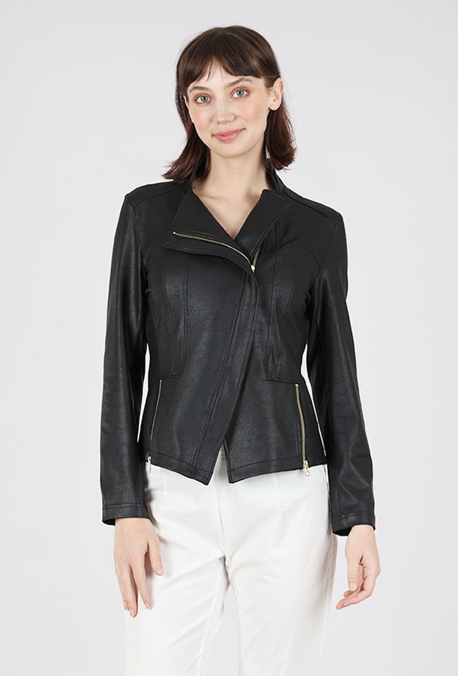 Clara Sun Woo Liquid 'Leather' Knit Jacket, Black 