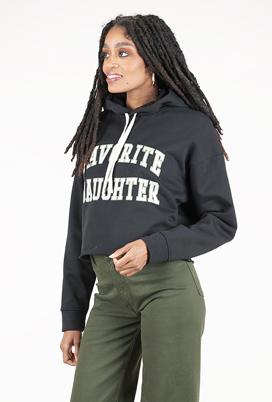Favorite Daughter The Cropped Collegiate Hoodie, Black/Stone 