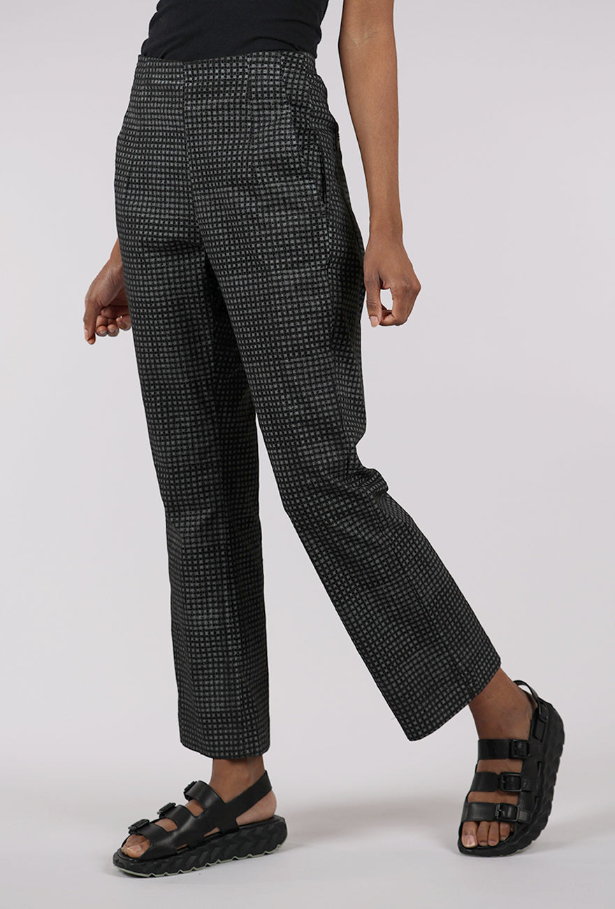 Rundholz Cotton Check Flare Trouser, Black 