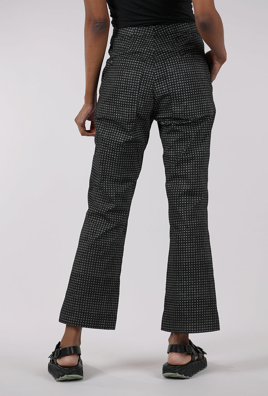 Rundholz Cotton Check Flare Trouser, Black 