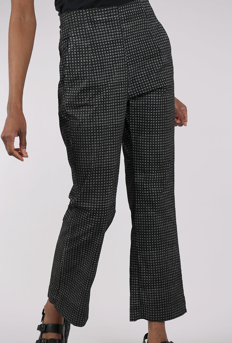 Rundholz Cotton Check Flare Trouser, Black 