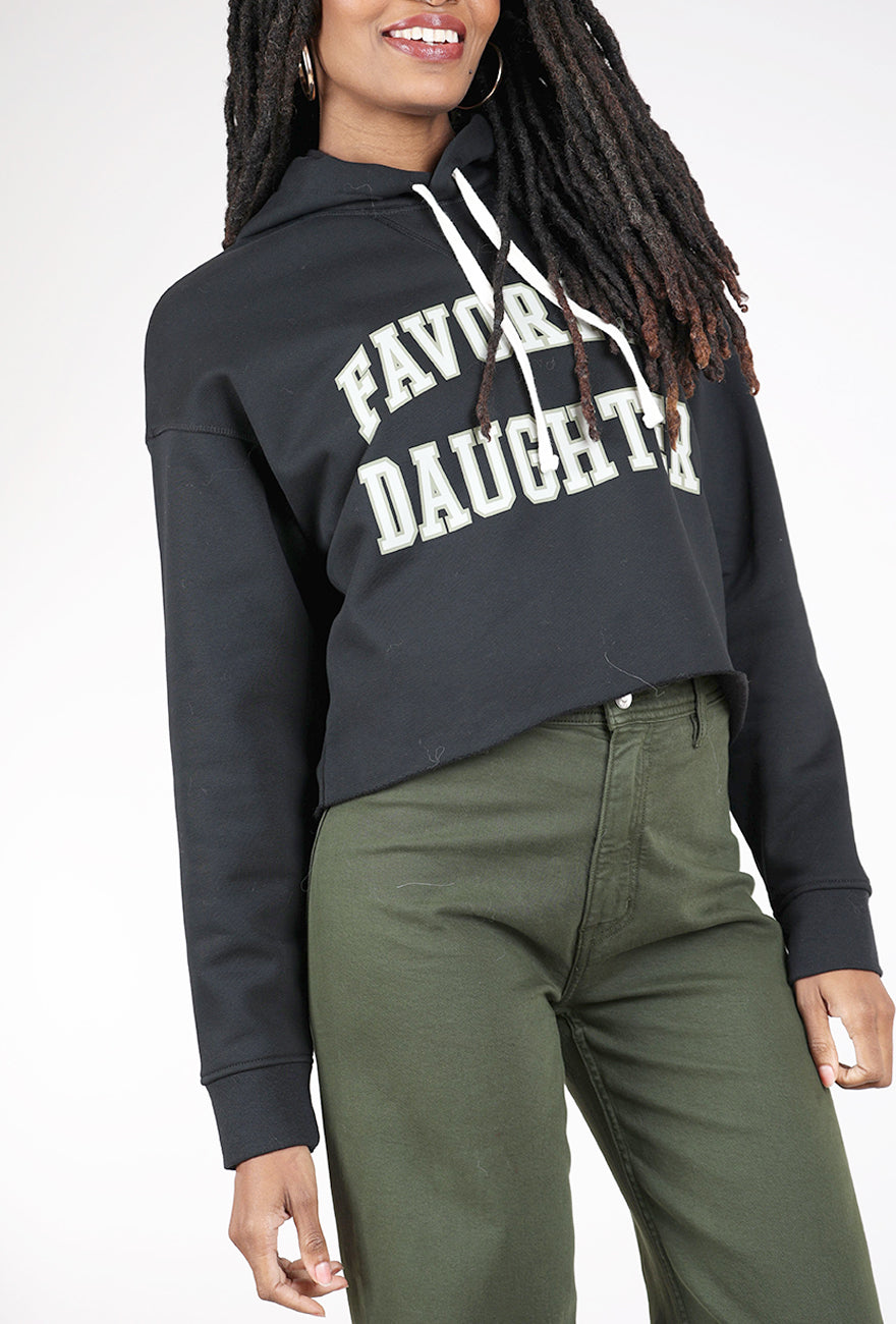 Favorite Daughter The Cropped Collegiate Hoodie, Black/Stone 