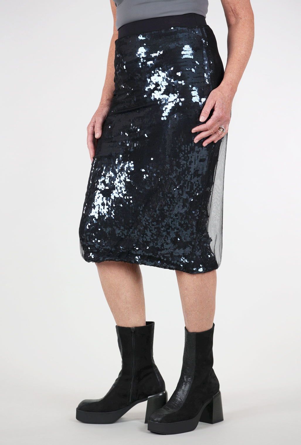 Kedziorek Catalina Netted Sequin Skirt, Navy 