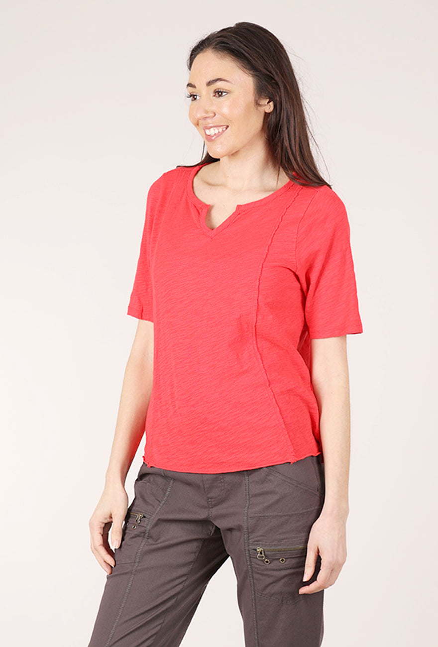Mododoc Half Sleeve Split Vee Tee, Fiery Glow 
