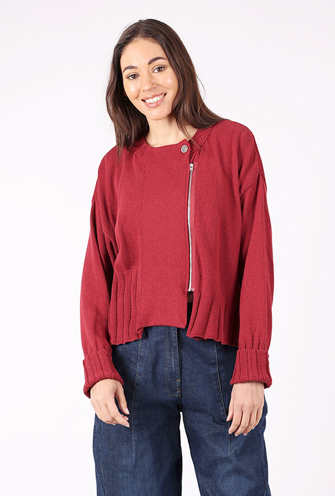 Lurdes Bergada Rib Trim Side Zip Sweater, Oxblood 