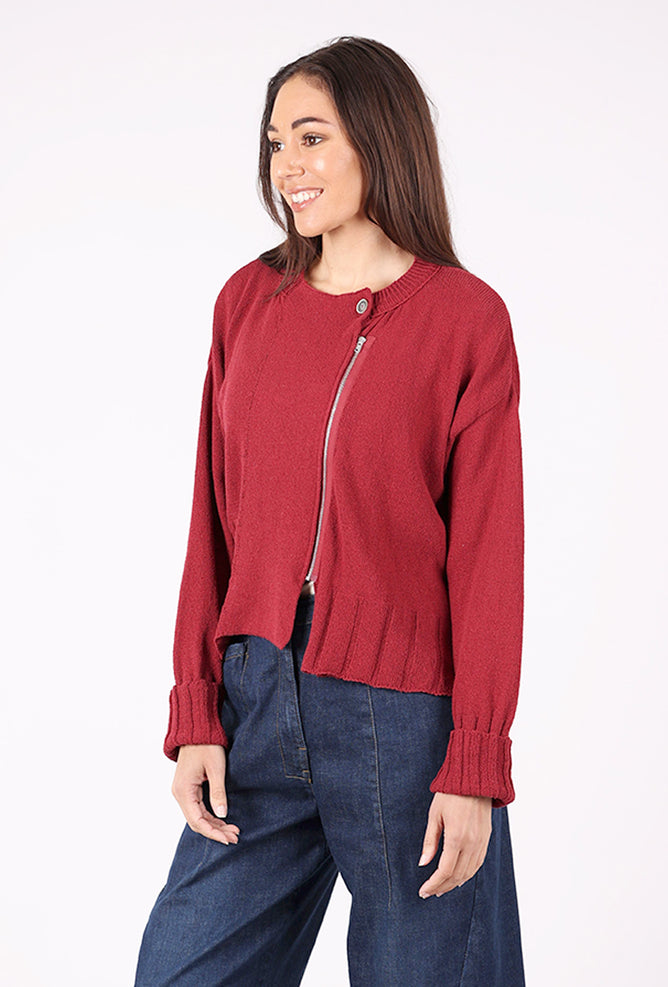 Lurdes Bergada Rib Trim Side Zip Sweater, Oxblood 