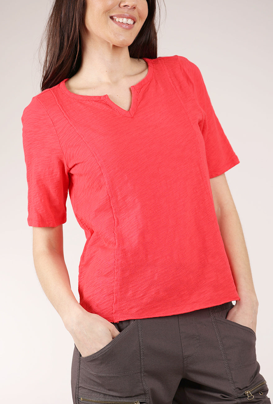 Mododoc Half Sleeve Split Vee Tee, Fiery Glow 