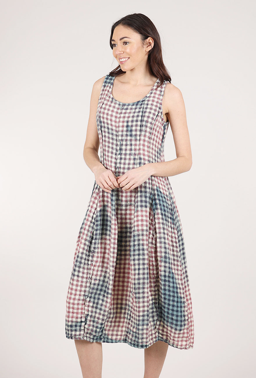 Grizas Rustic Linen Check Dress, Mauve Multi 