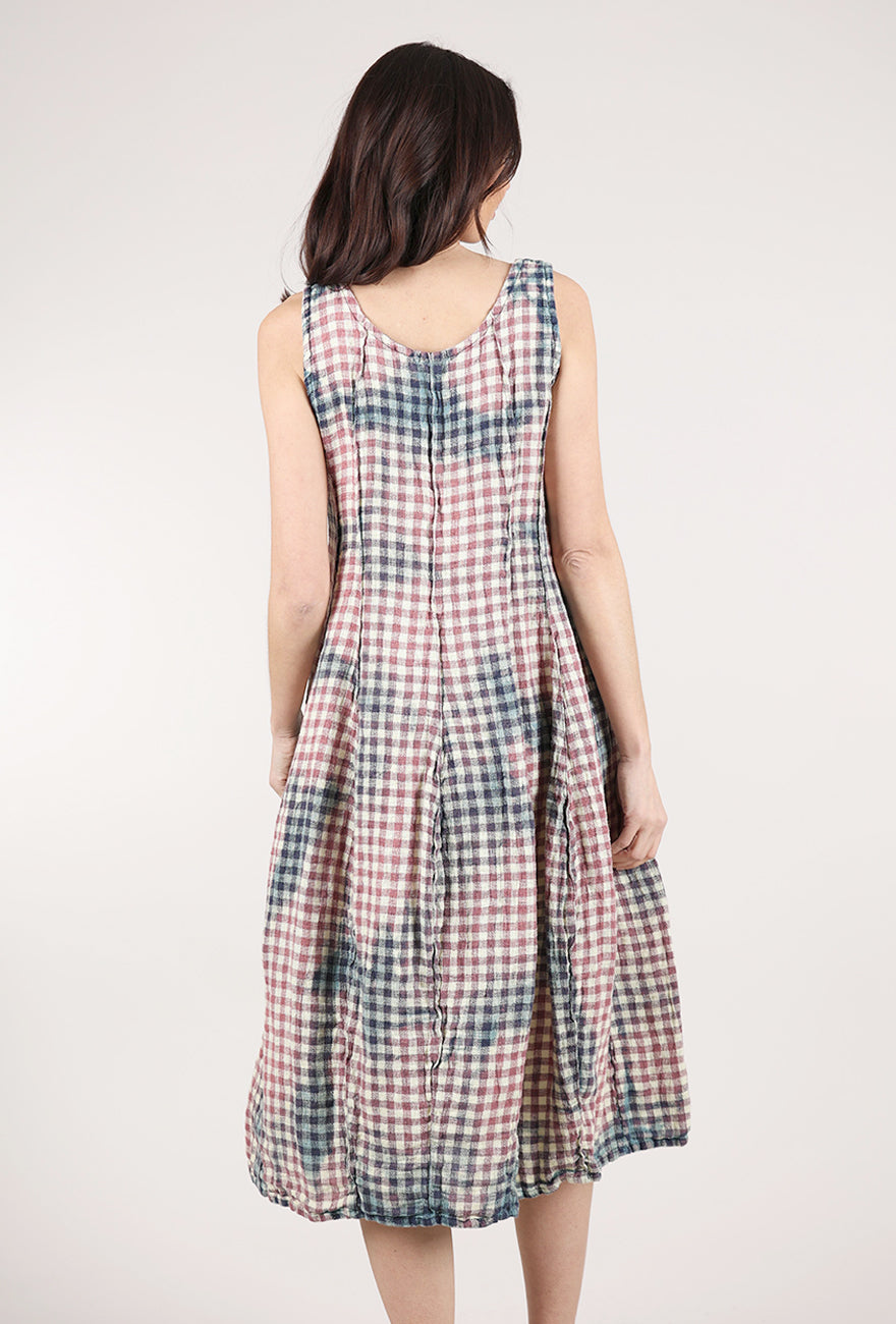 Grizas Rustic Linen Check Dress, Mauve Multi 