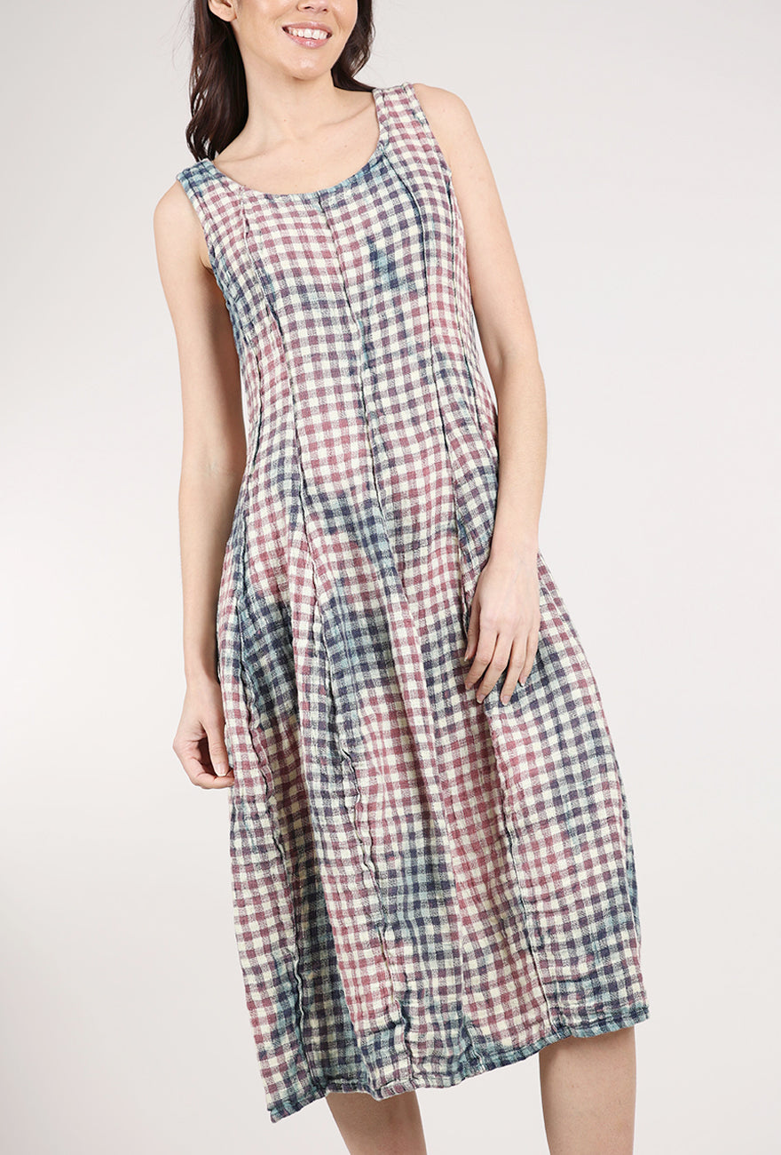 Rustic Linen Check Dress, Mauve Multi Rustic Linen Check Dress, Mauve Multi