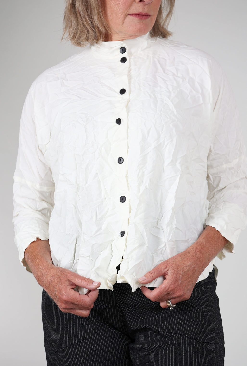 M Square Crinkled Circular Shirt Jacket, Bleach 