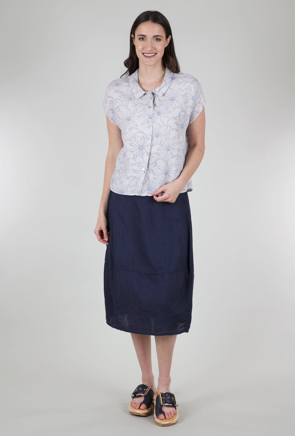 Cut Loose Linen Side-Pleat Skirt, Night Sky 