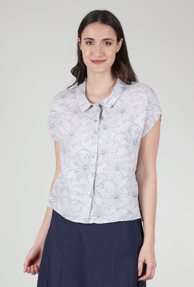 Cut Loose Daisy Print Linen Shirt, Aluminum 