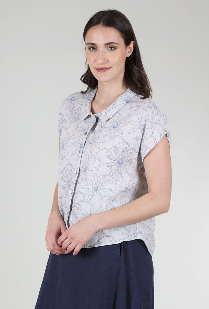 Cut Loose Daisy Print Linen Shirt, Aluminum 