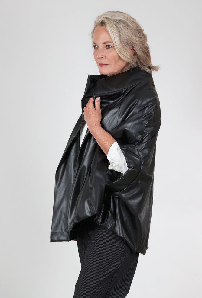 Planet Faux Leather Chic Cape, Black One Size Black