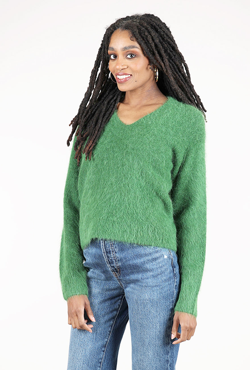 Pistola Kit V-Neck Pullover Sweater, Winter Green 