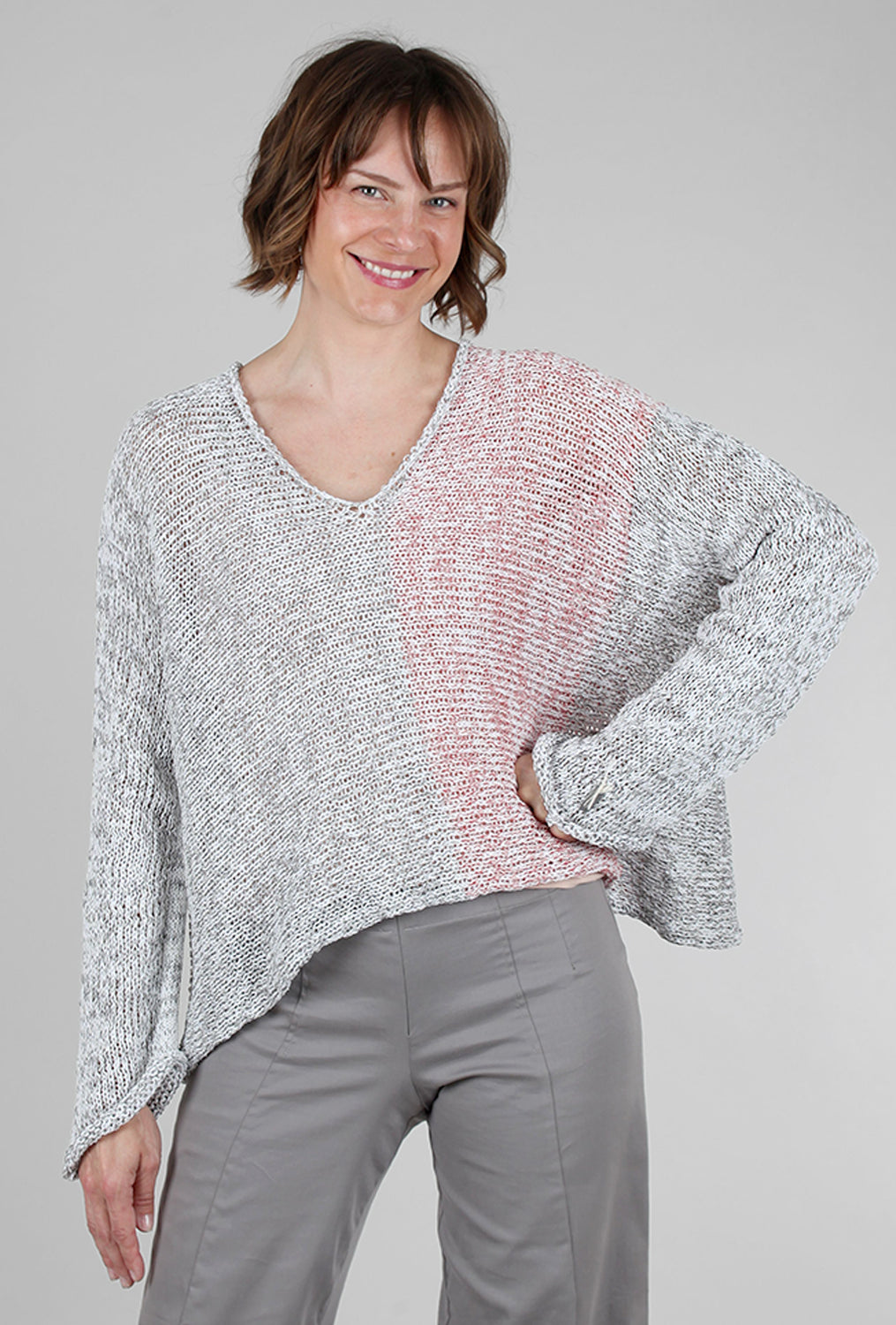 Skif Mixed Knits Vee Pullover, Gray/Red Mix 