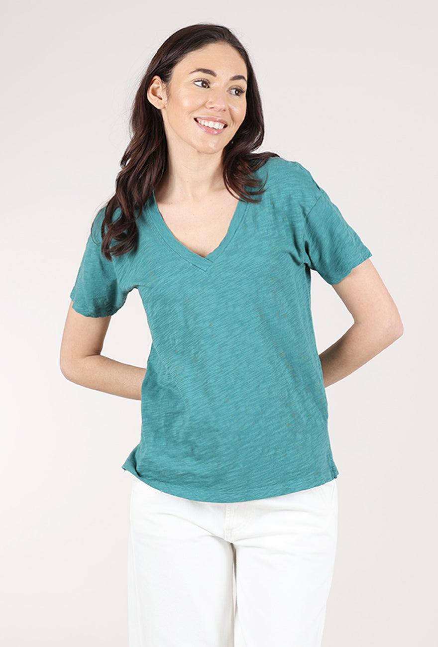 Mododoc S/S V-Neck Boxy Tee, Frozen Teal 