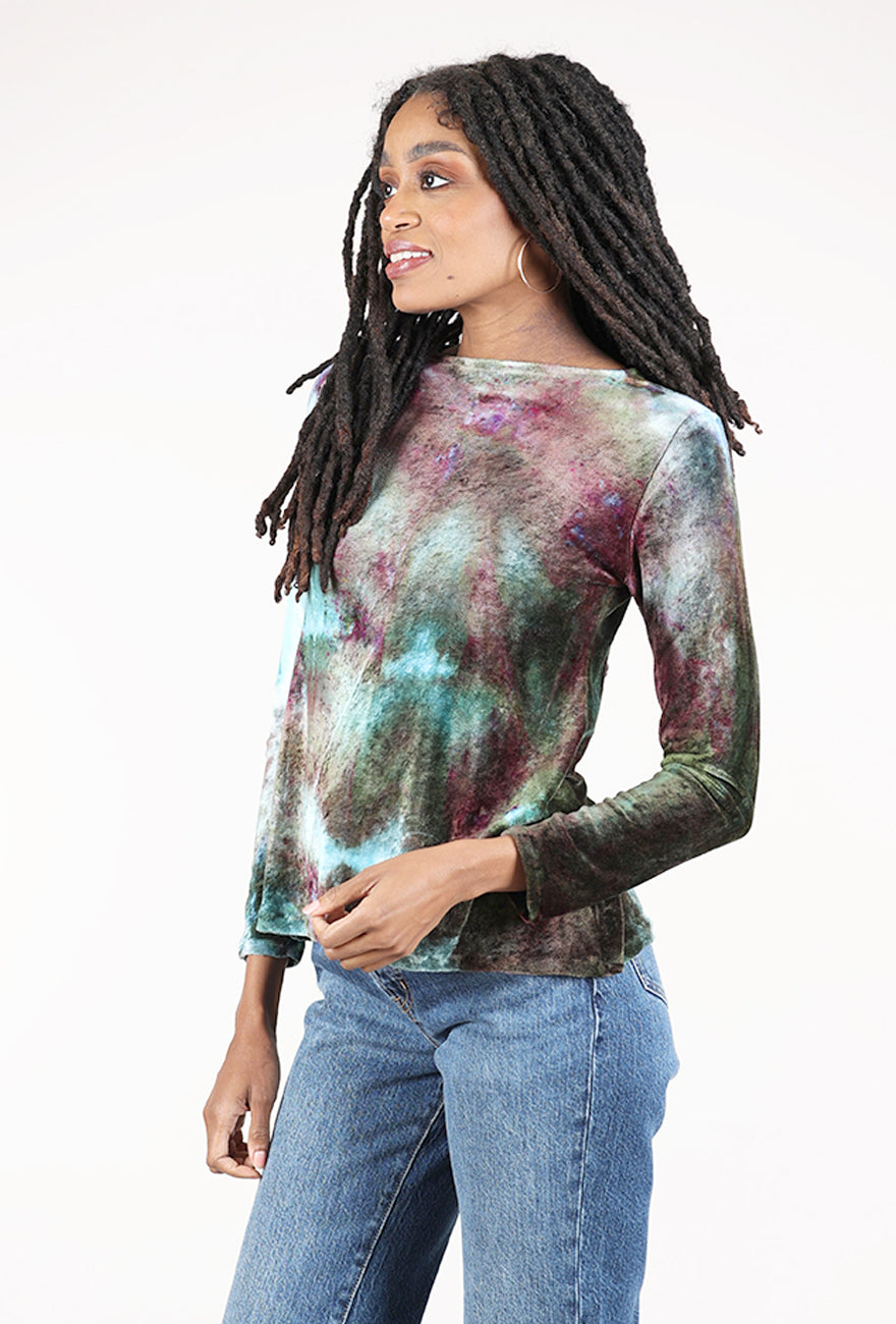 Heyne Bogut Hand-Dyed Velvet Boatneck Top, Chambray Mix 