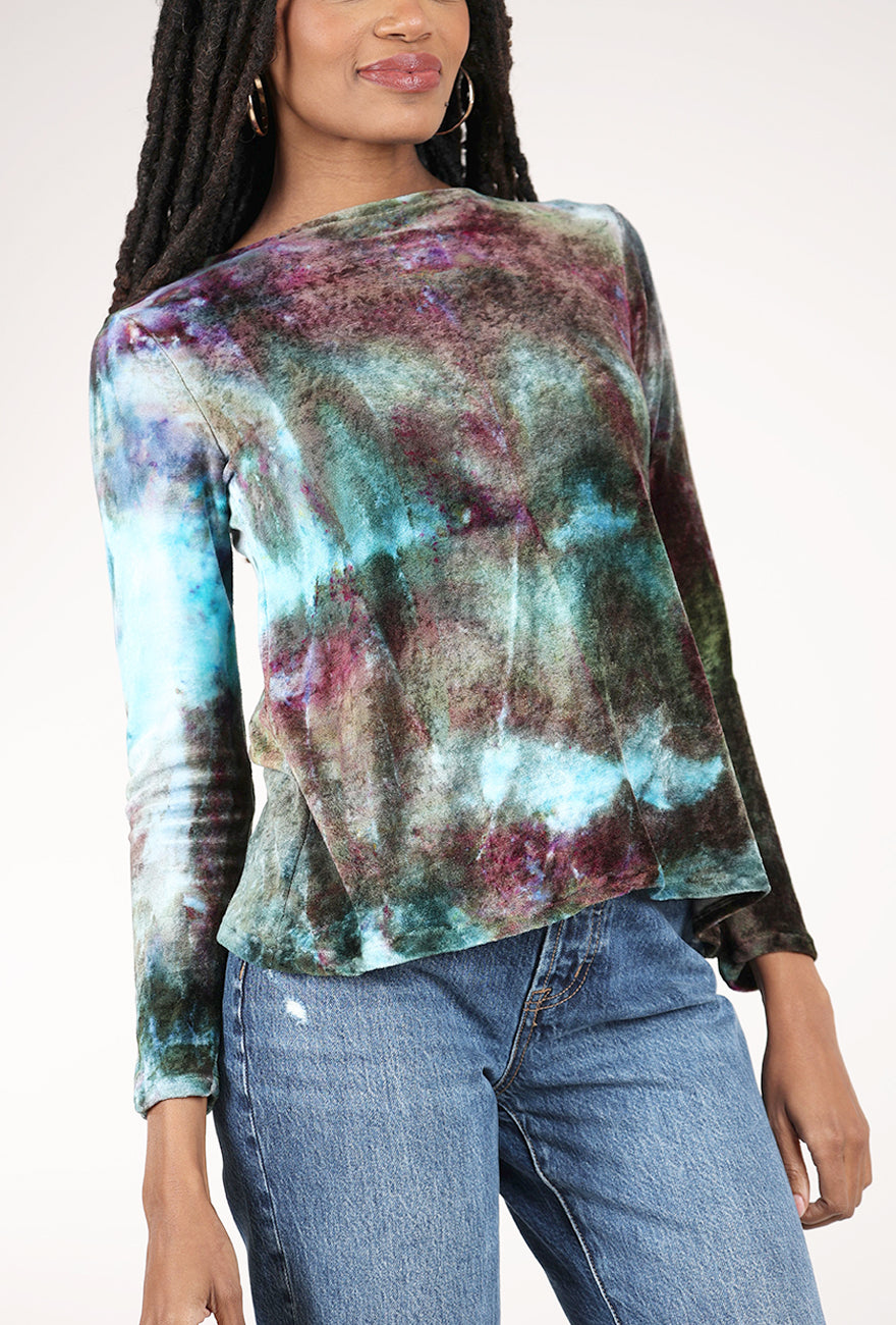 Heyne Bogut Hand-Dyed Velvet Boatneck Top, Chambray Mix 