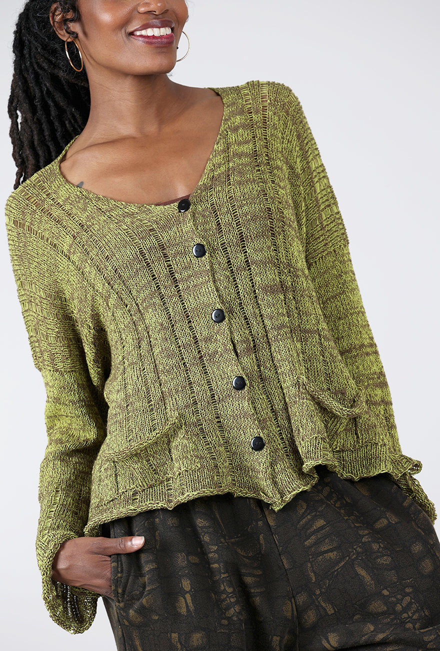 Paper Temples Foxy Crop Cardie, Green 