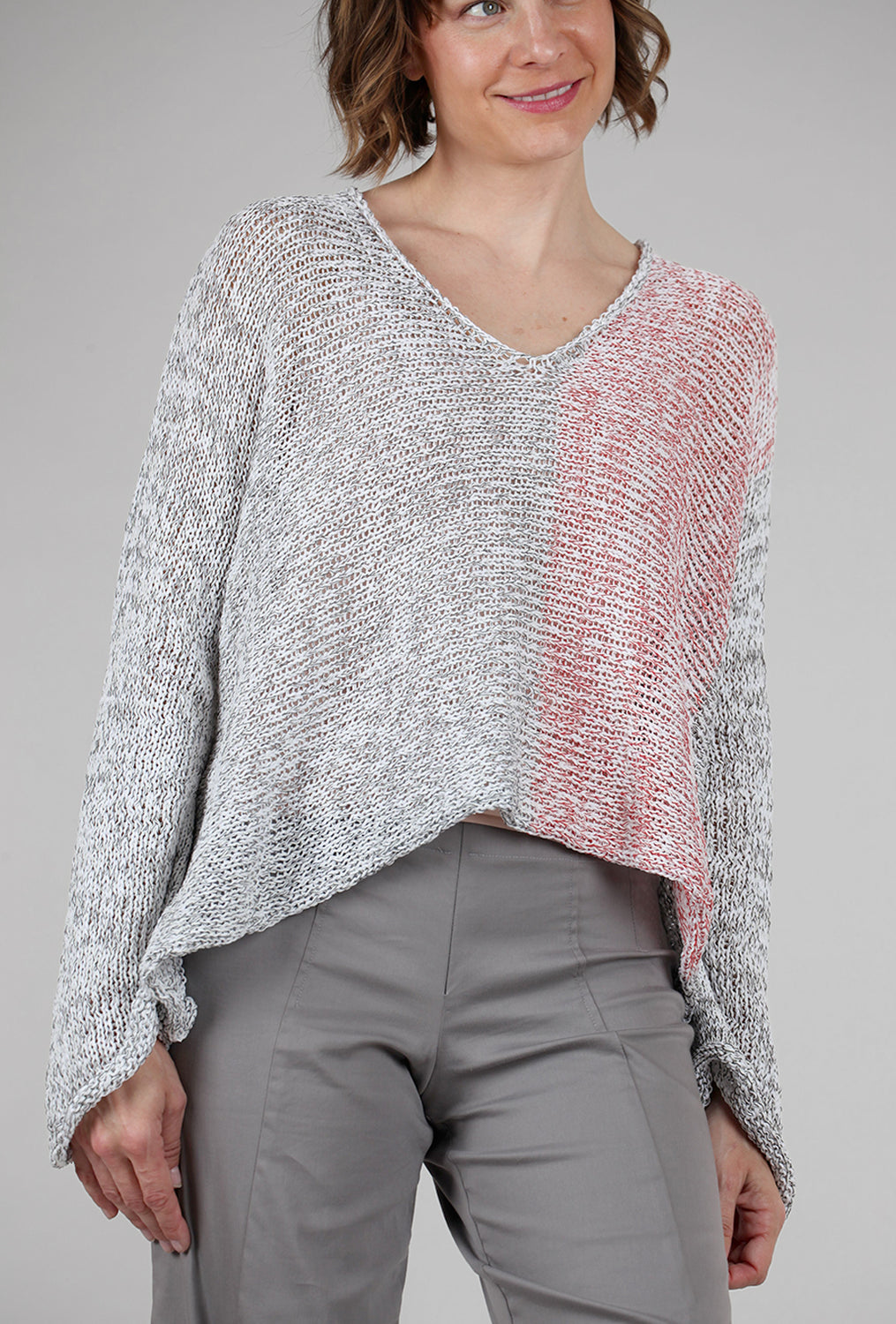 Skif Mixed Knits Vee Pullover, Gray/Red Mix 