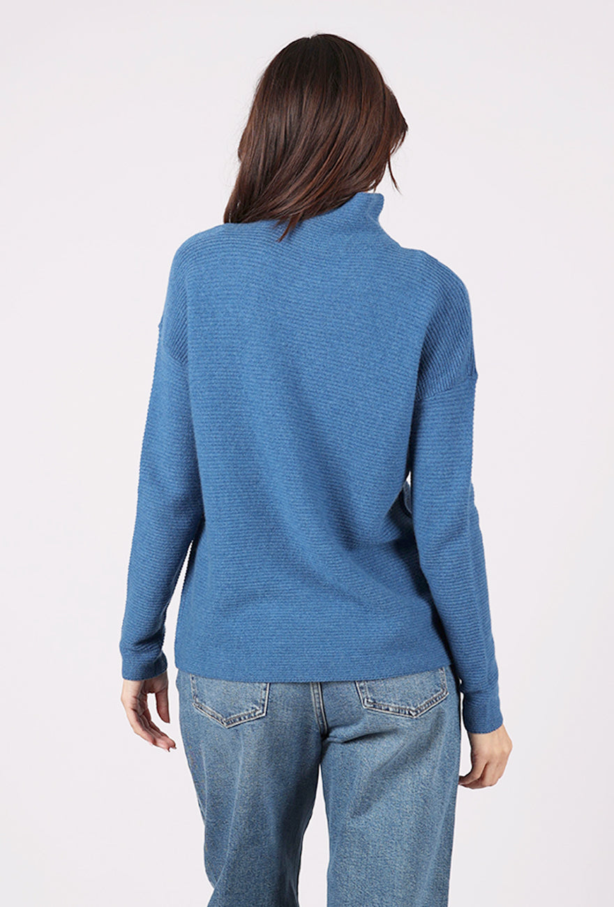 Kinross Textured Slouchy Funnel Sweater, Sapphire 
