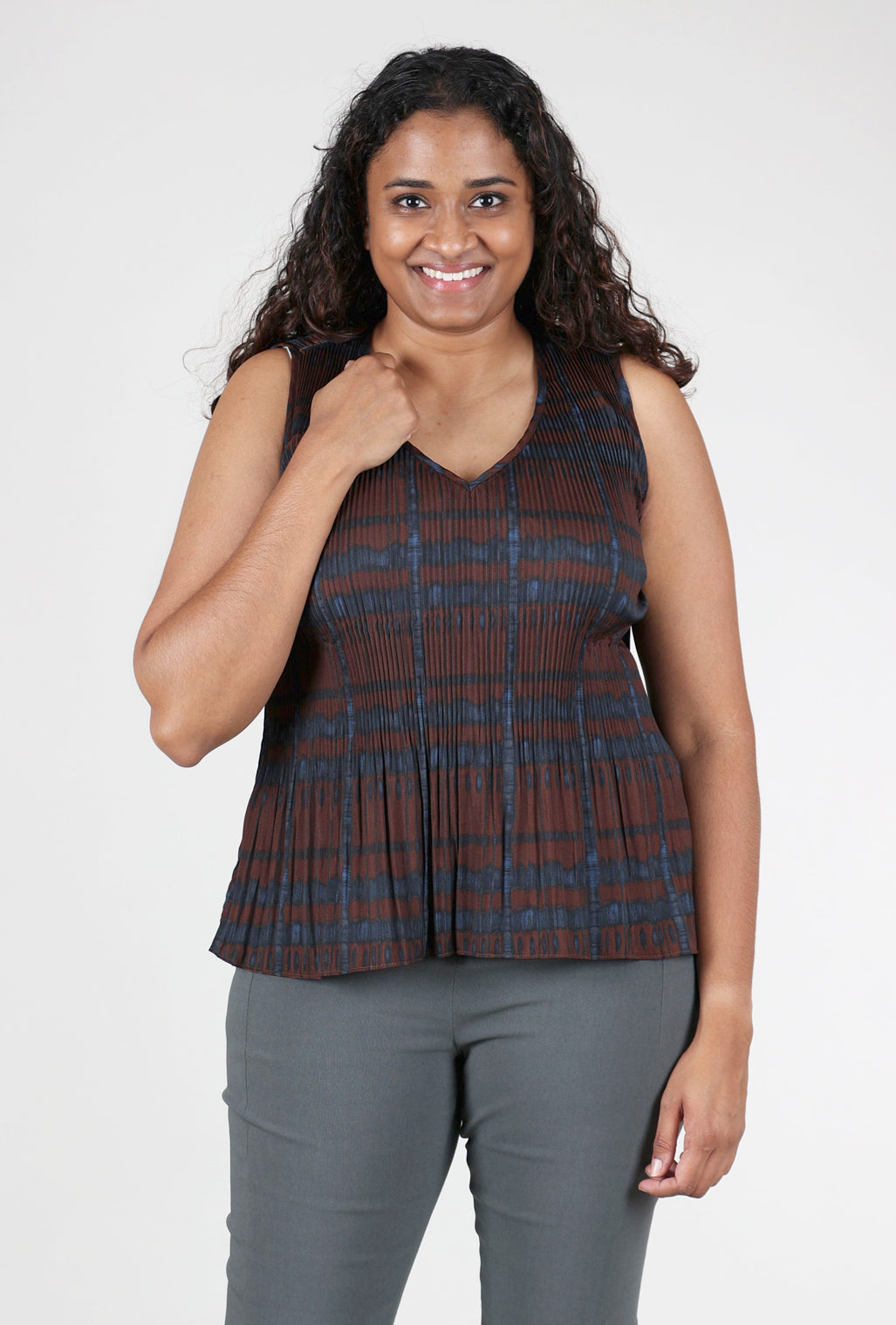 Grade & Gather Pleat Print Top, Cocoa 