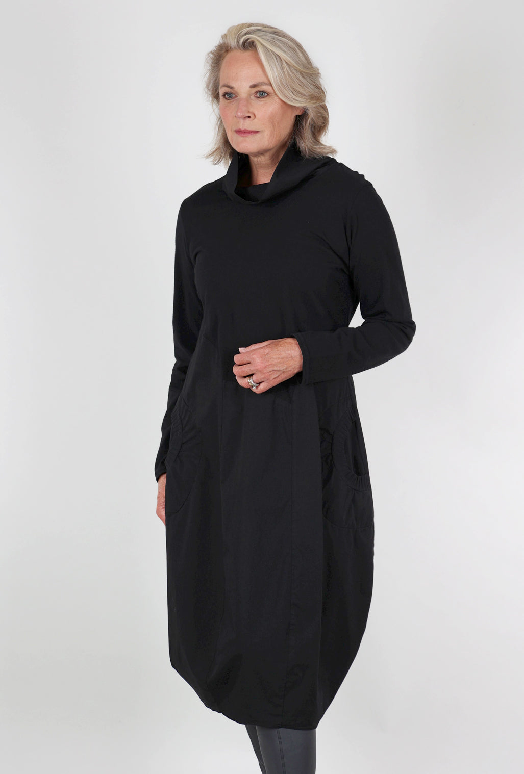 Fenini Contrast-Collar Dress, Black 