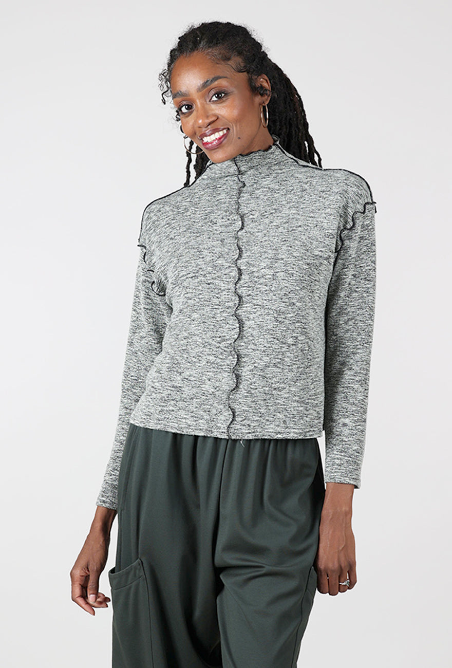 Cut Loose Crimped Funnel Pullover, Leek 