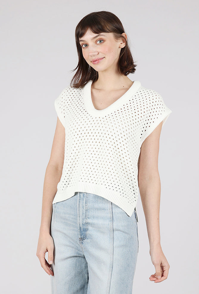 Pistola Beck Open Knit Cropped Sweater, Le Blanc 
