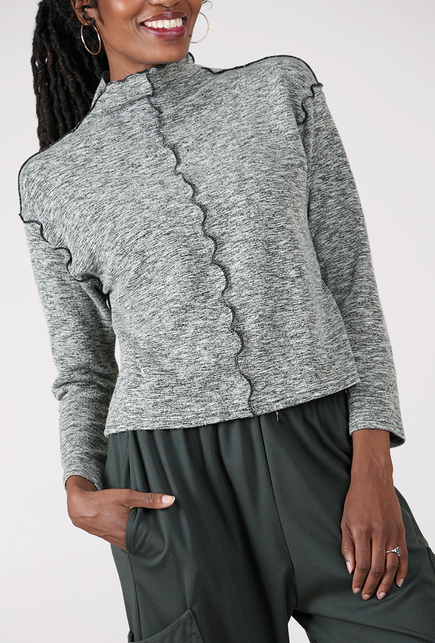 Cut Loose Crimped Funnel Pullover, Leek 