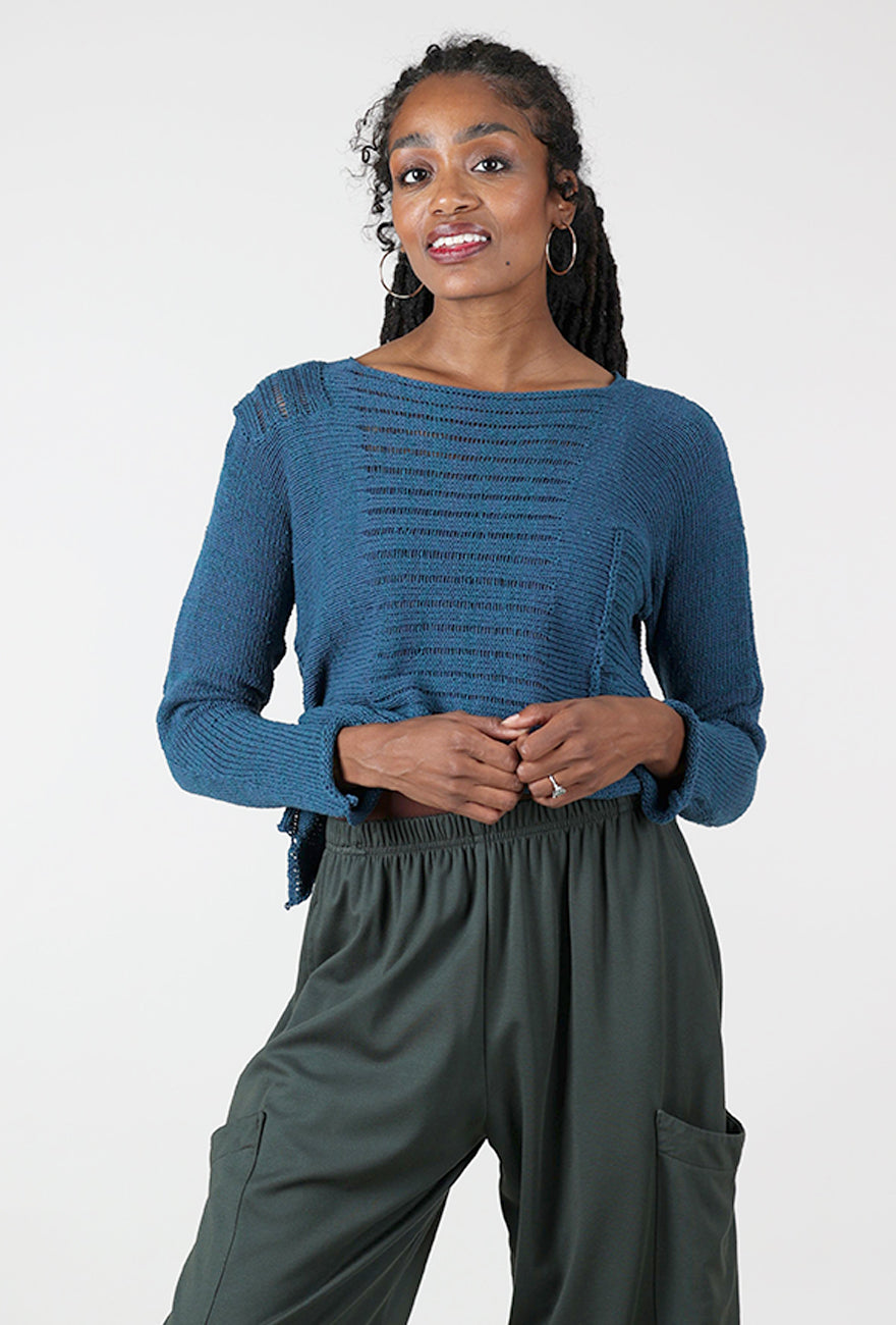 Paper Temples Helen Reverse-Stitch Pullover, Teal 