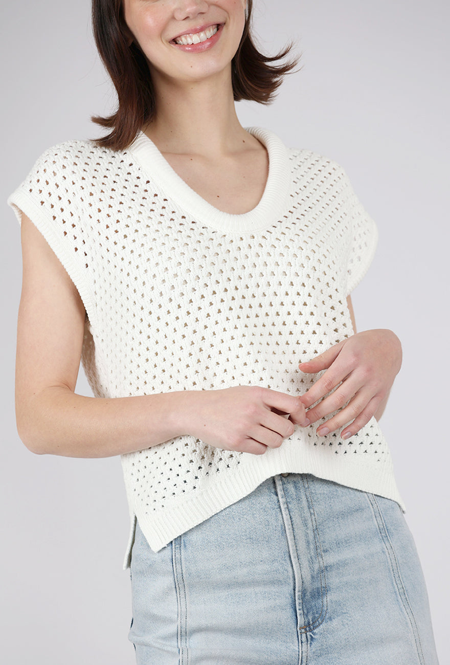 Pistola Beck Open Knit Cropped Sweater, Le Blanc 