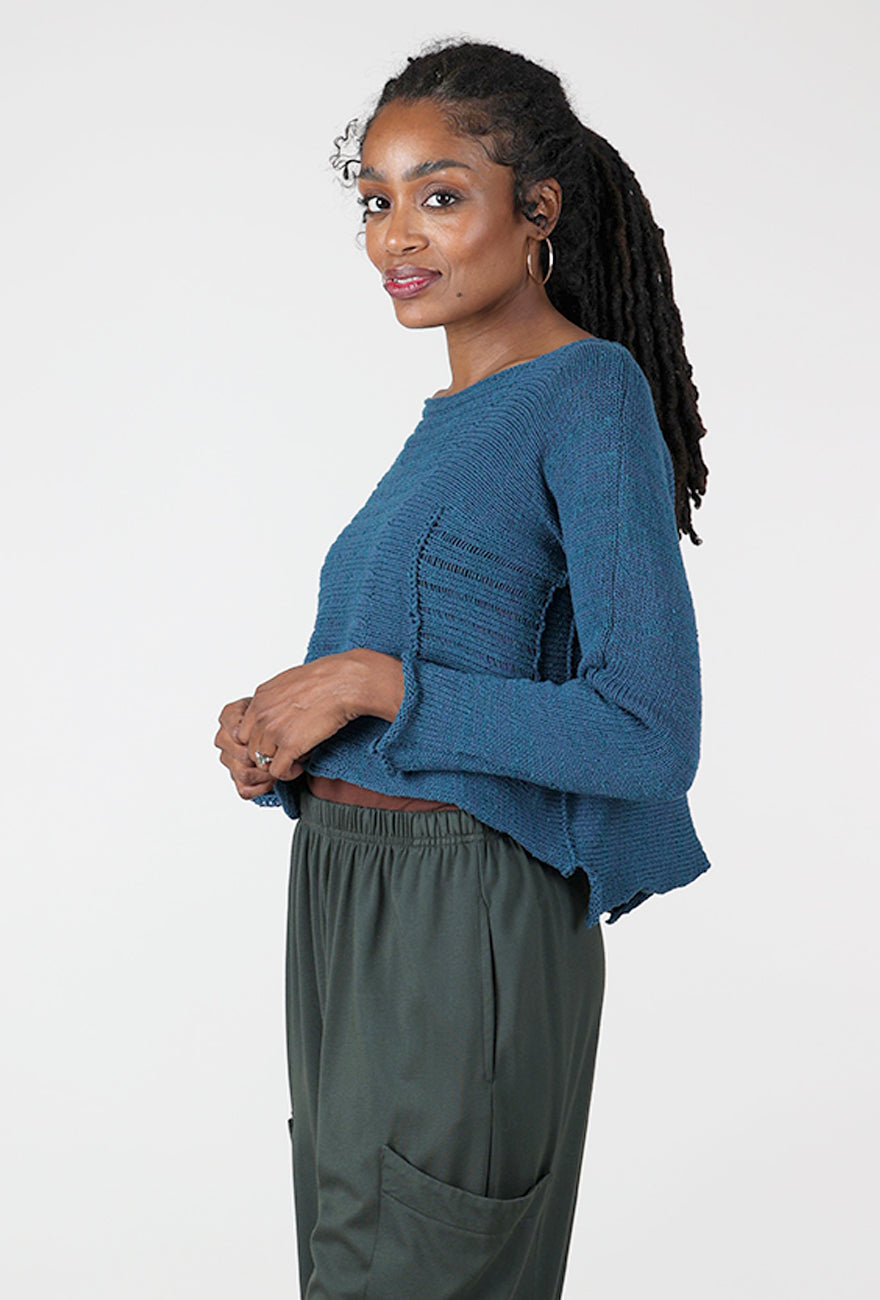 Paper Temples Helen Reverse-Stitch Pullover, Teal 