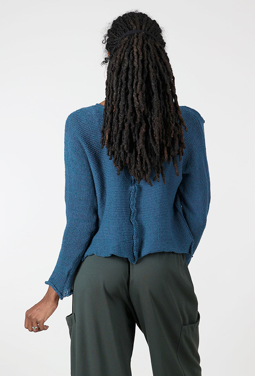 Paper Temples Helen Reverse-Stitch Pullover, Teal 