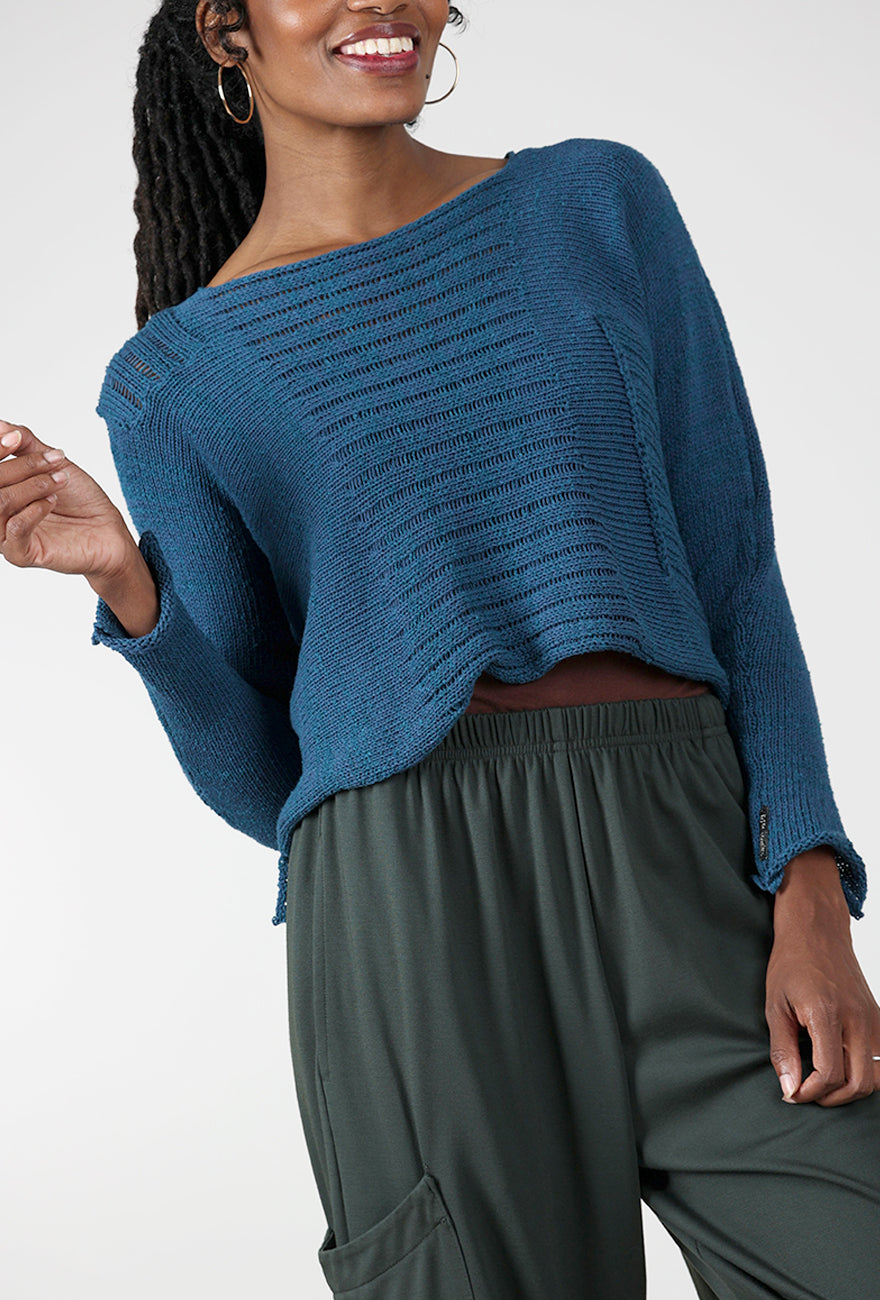 Paper Temples Helen Reverse-Stitch Pullover, Teal 