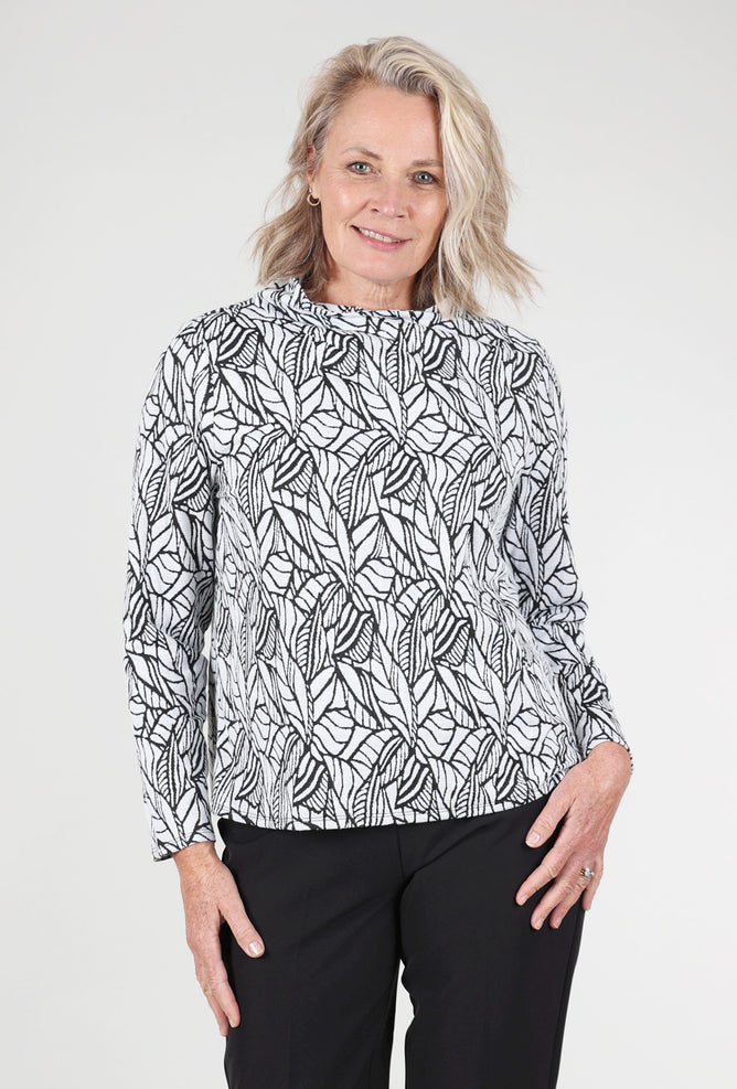 Habitat Falling Leaves Jacquard Wrap-Neck Top, Putty/Black 