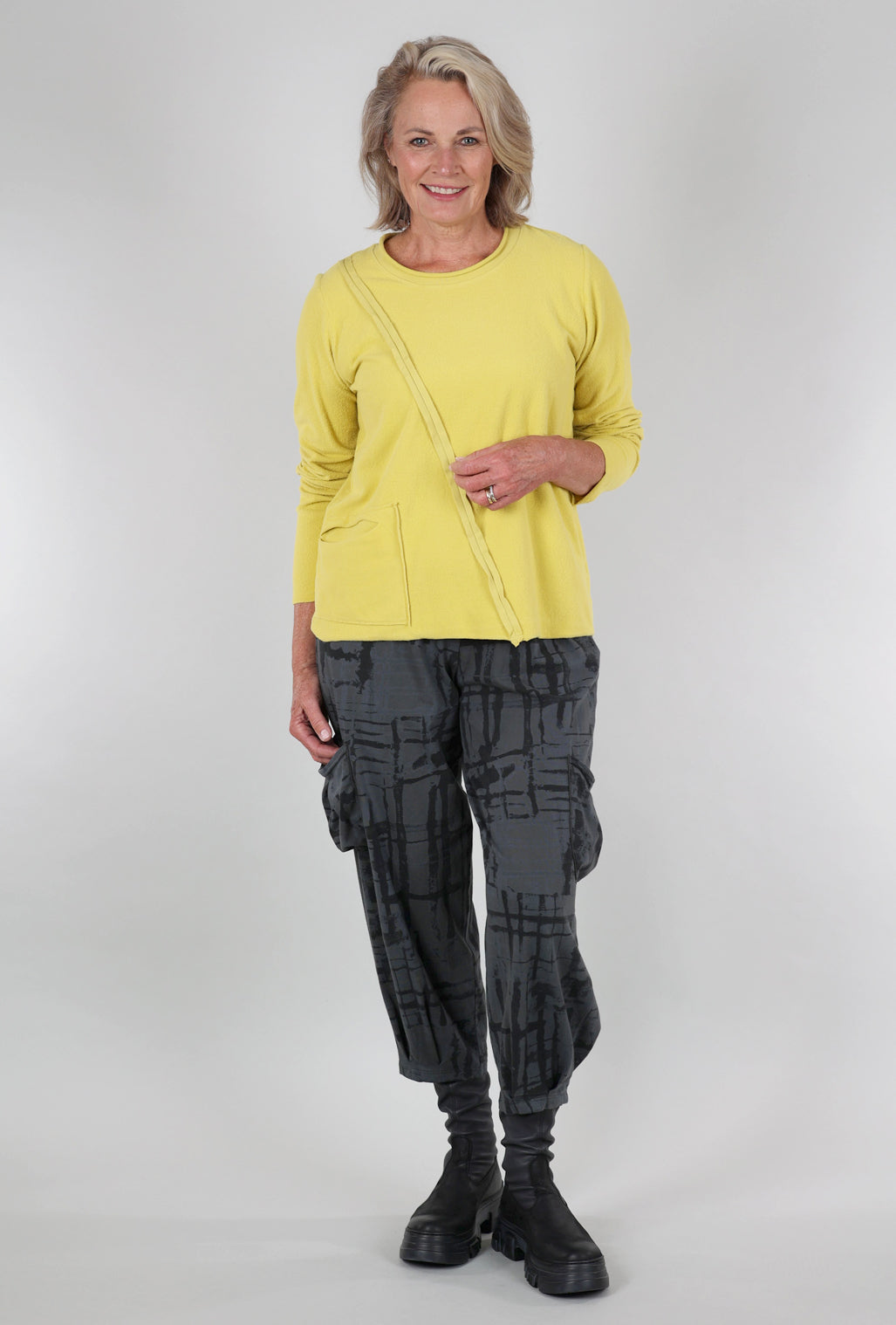 Fenini Seam Details Fleece Top, Yellow 