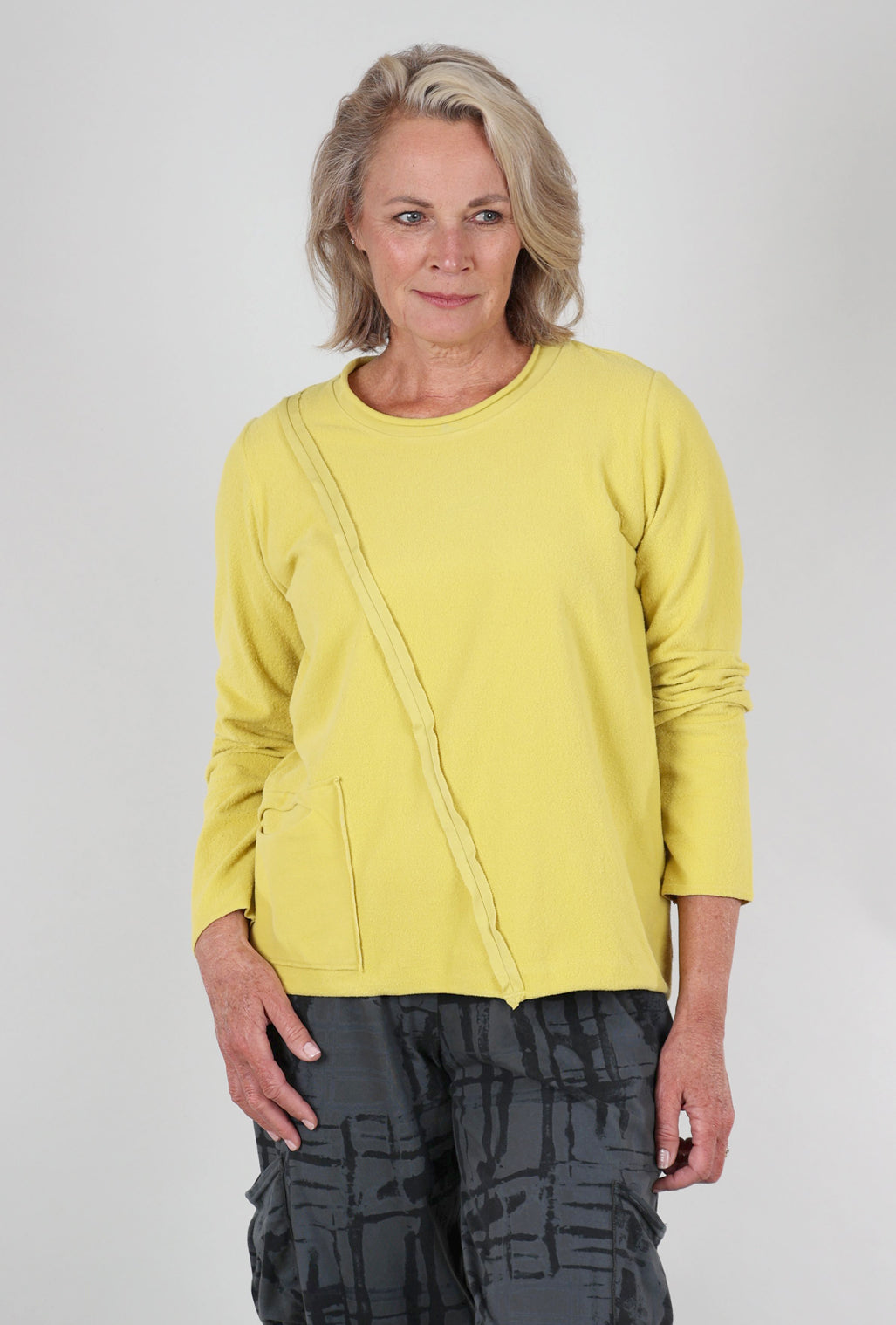 Fenini Seam Details Fleece Top, Yellow 