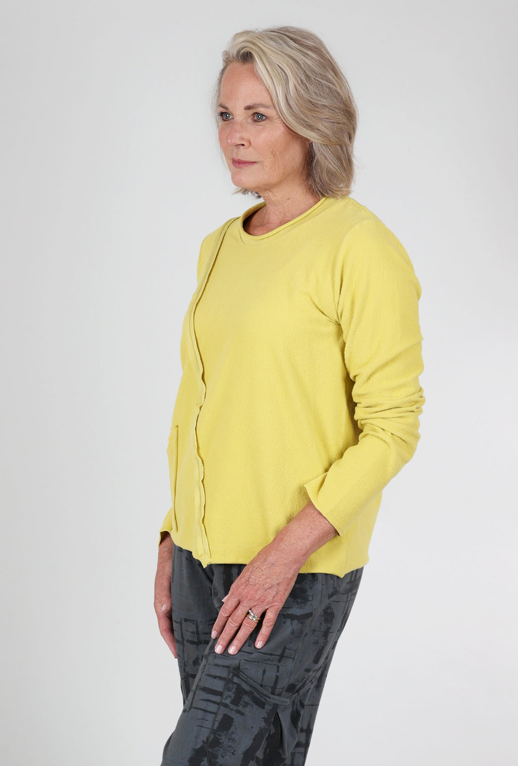 Fenini Seam Details Fleece Top, Yellow 