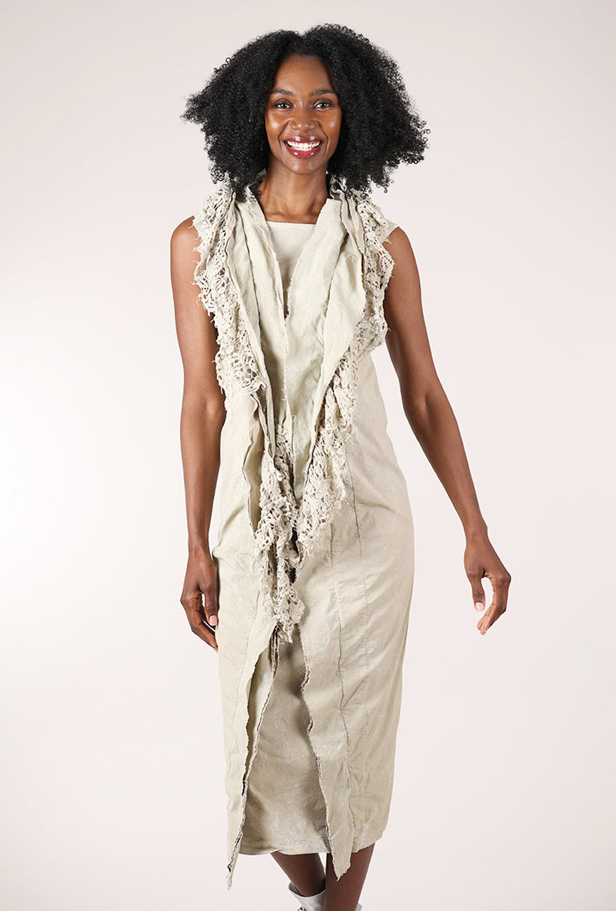 Rundholz Lace Cascade Slim Dress, Linen Fog 
