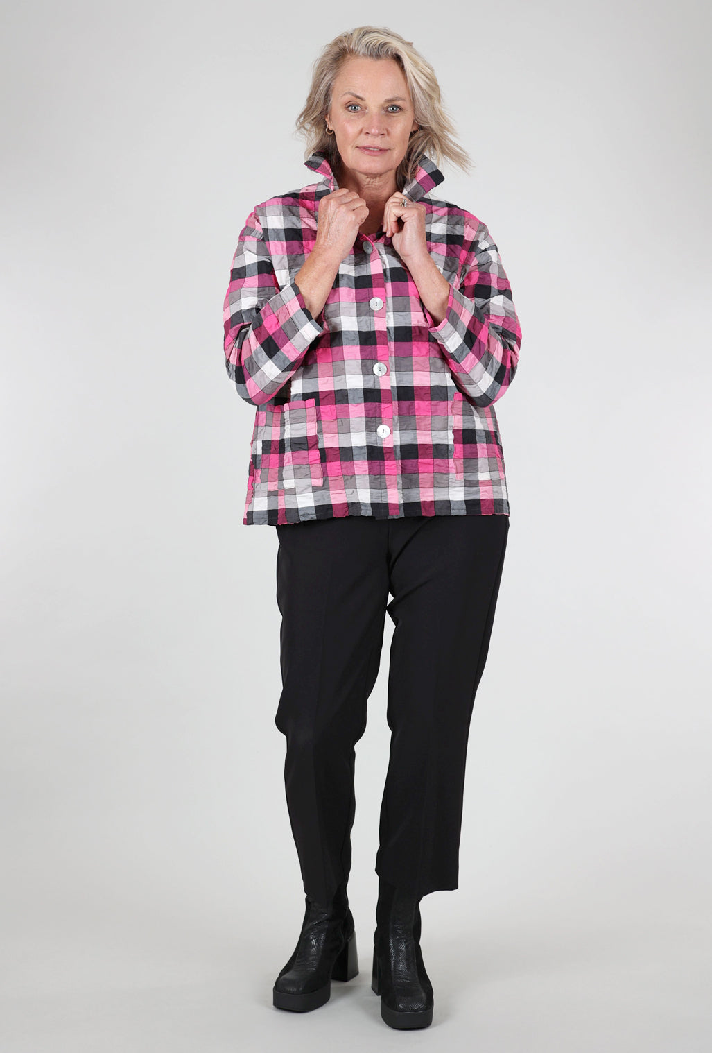 Christopher Calvin Paula Plaid Shirt Jacket, Pink 