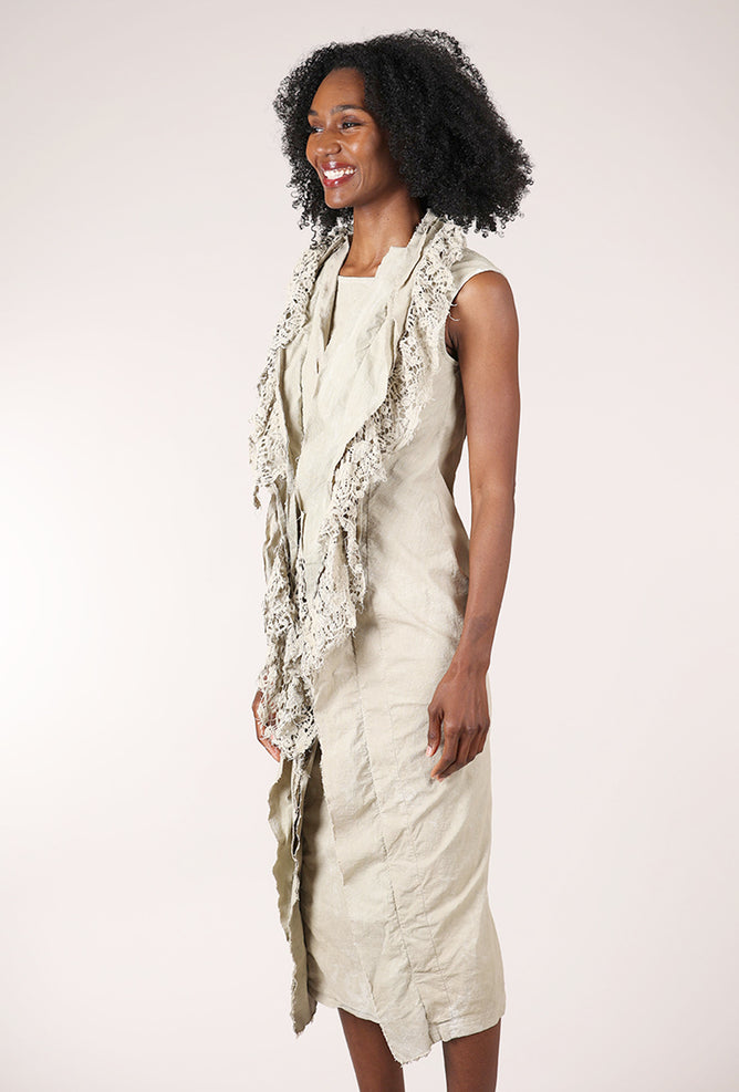 Rundholz Lace Cascade Slim Dress, Linen Fog 