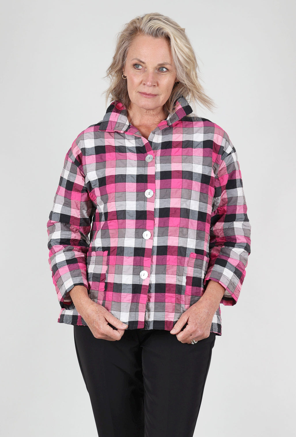 Christopher Calvin Paula Plaid Shirt Jacket, Pink 