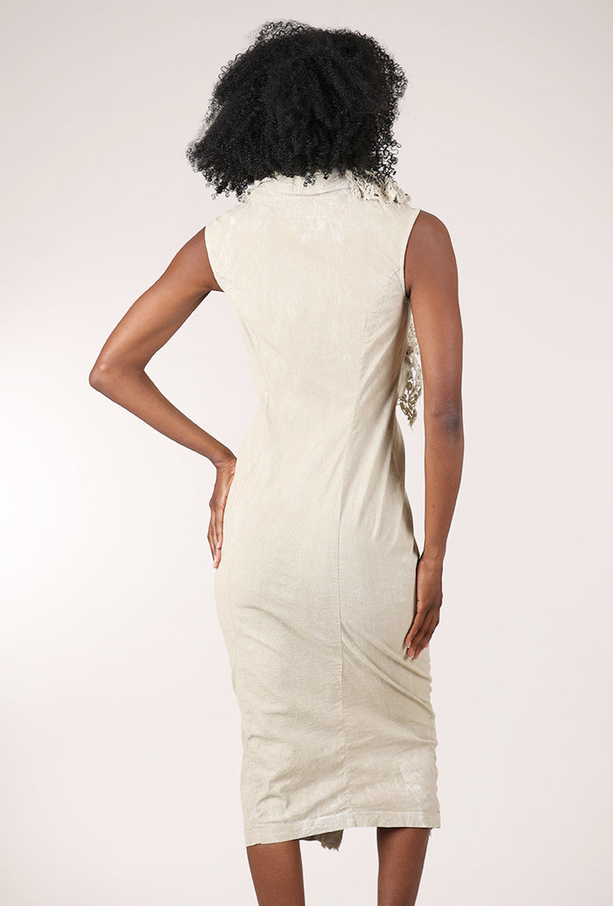 Rundholz Lace Cascade Slim Dress, Linen Fog 